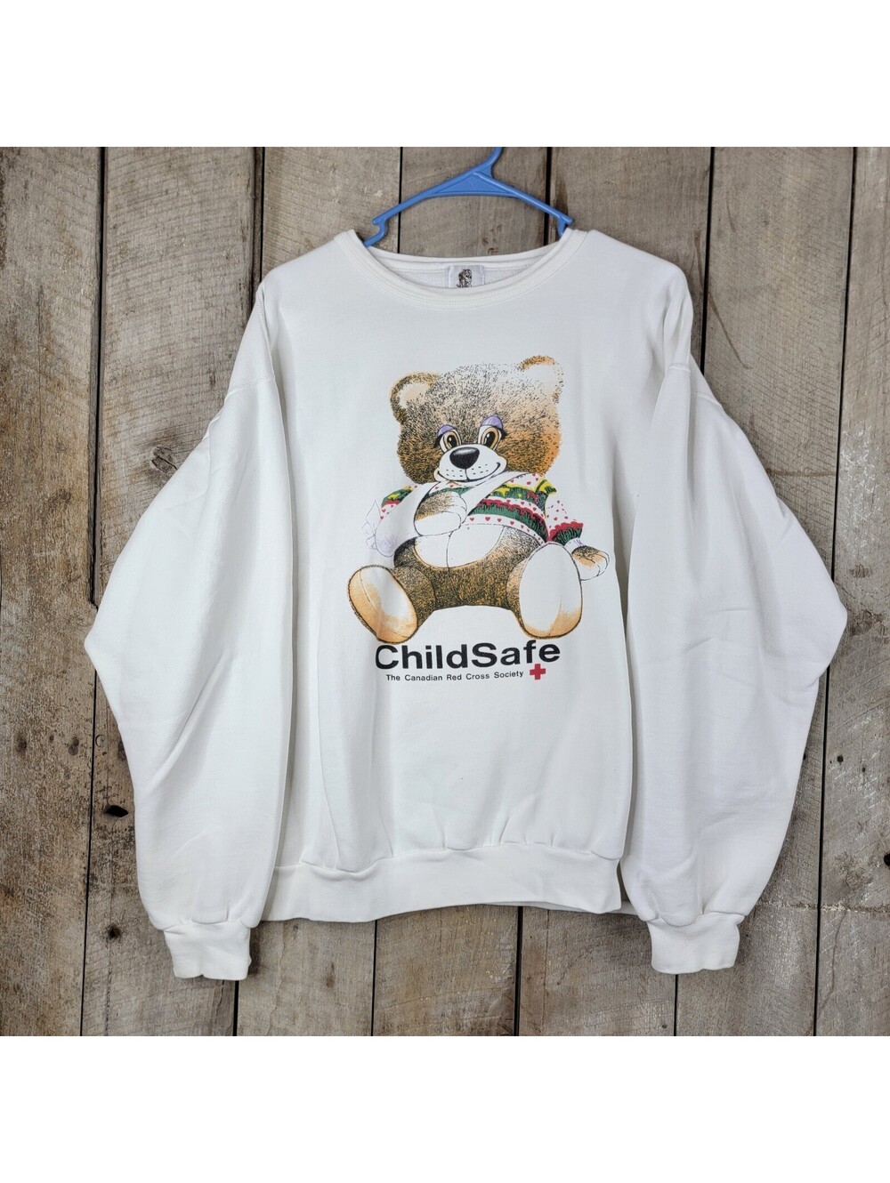 Vintage ChildSafe Canadian Red Cross Teddy Bear Sweatshirt XL White